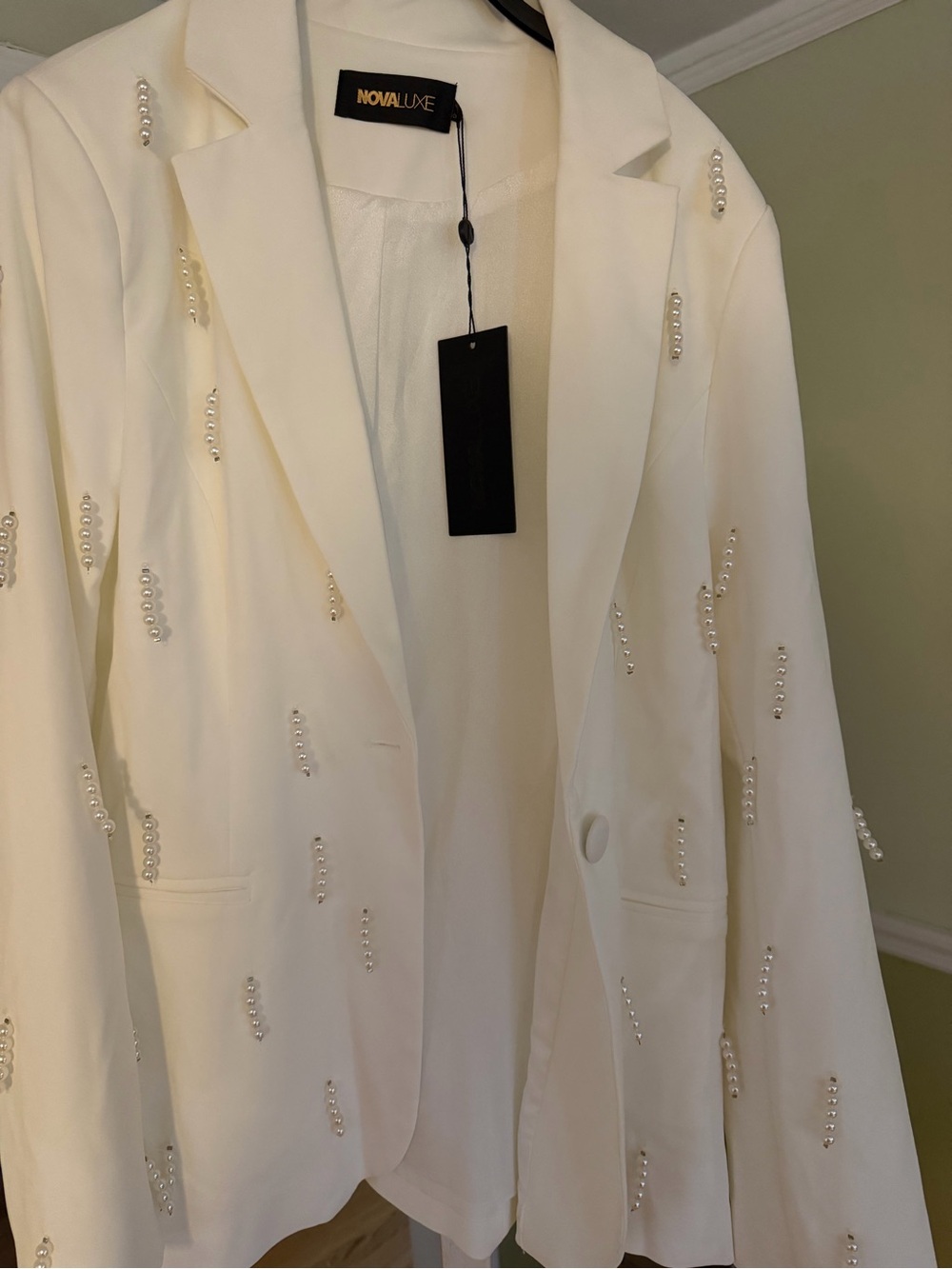 White Pearl-Embellished Women's Blazer